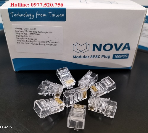 Hạt mạng RJ45 cat5e xuyên thấu Nova CC-01-00177 chân mạ vàng Đài Loan